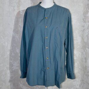 Arizona Jean Co. Women's L Teal Mandarin Band Collar Button-Up Blouse